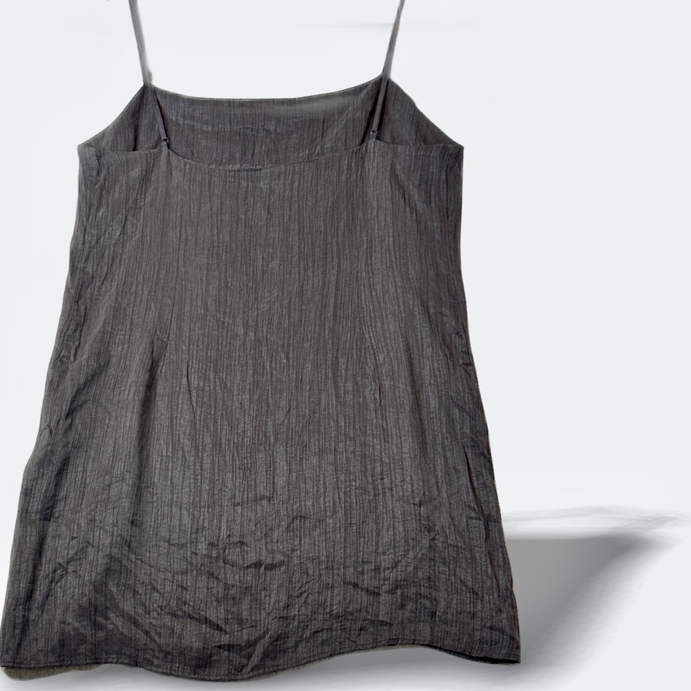 Zara Black Textured Viscose Slip‎ Dress Square Neck Midi Spaghetti Strap Large